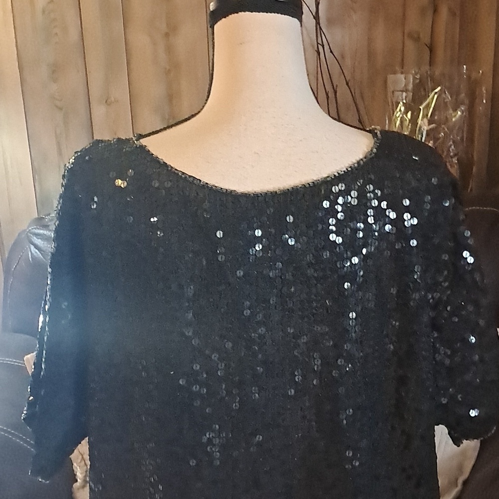 Vintage Cee Cee Sequin Embellished Short Sleeve Silk Top Size 20 Holiday Party - Picture 5 of 8